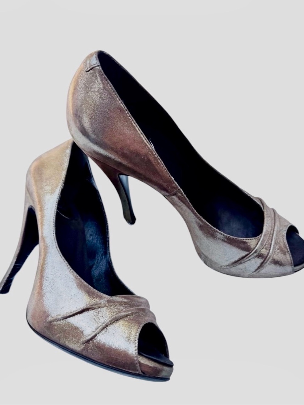 ROGER VIVIER Evening Party Cocktail Open Toe Stiletto Heels Golden Mettalic 36.5